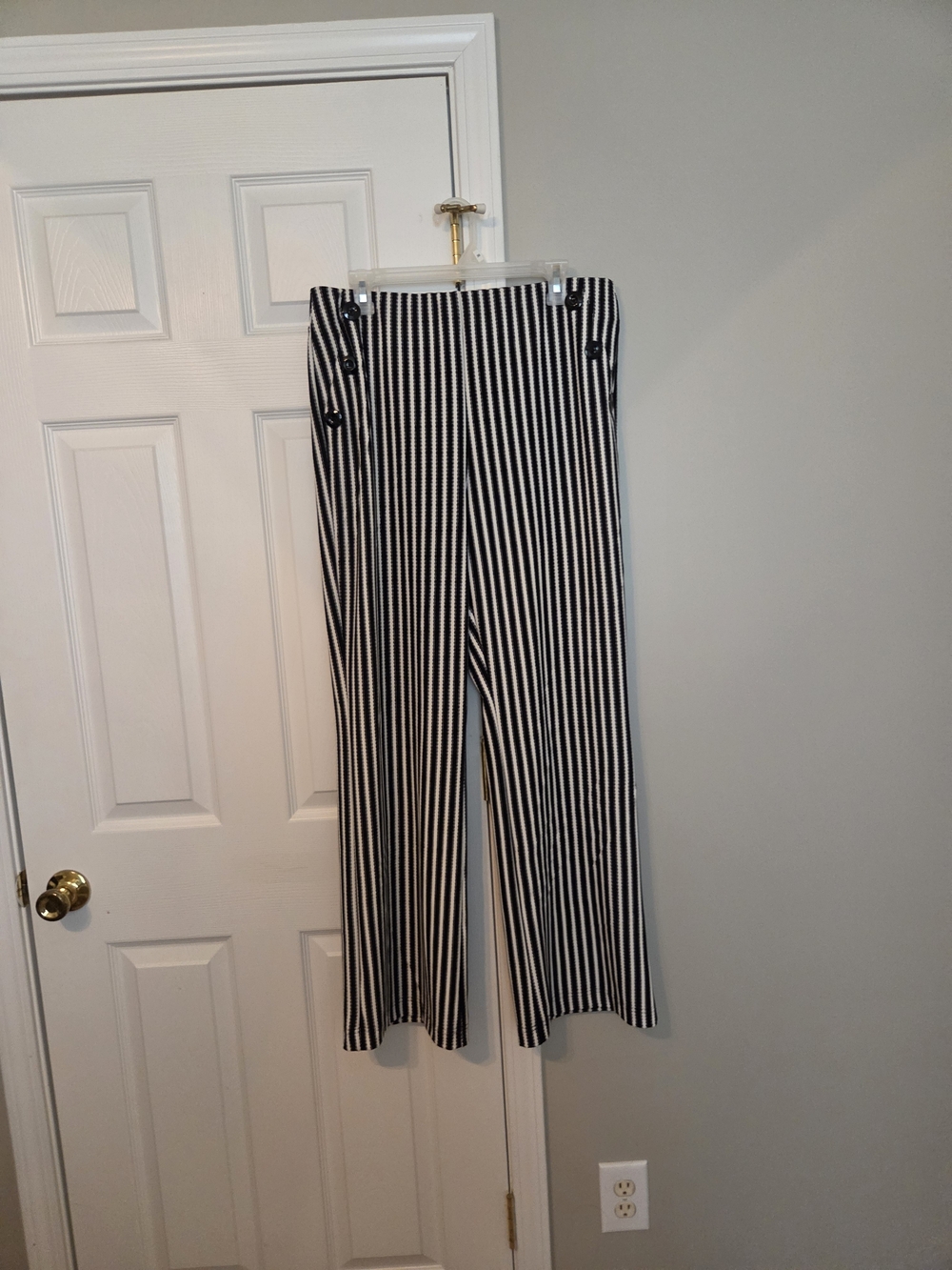 Cato Black and White Vertical Stripe Boot Cut Pants